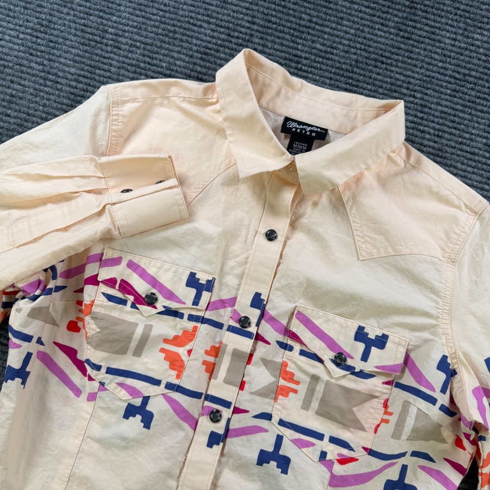 Wrangler Retro Womens Peach Southwestern Western Snap Shirt Womens Medium